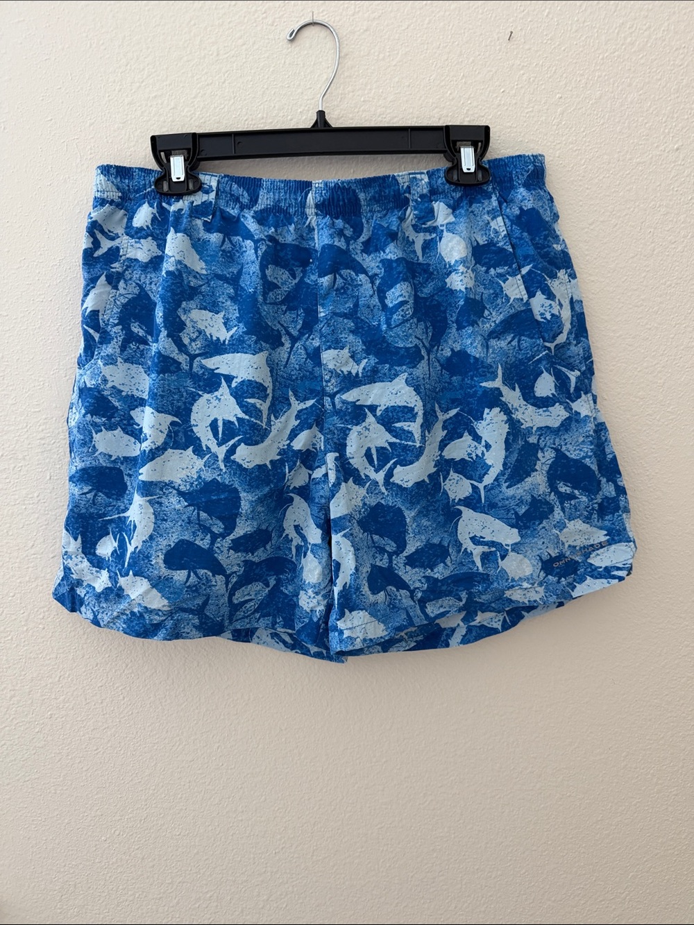 Men’s Columbia PFG Omni Shade Blue Swordfish Print Trunks Shorts Size L